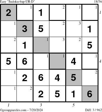 The grouppuzzles.com Easy Sudoku-6up-UR-D puzzle for Saturday July 20, 2024 with all 3 steps marked