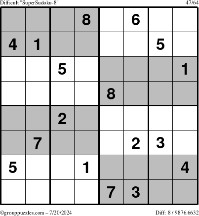 The grouppuzzles.com Difficult SuperSudoku-8 puzzle for Saturday July 20, 2024