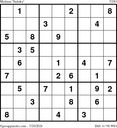 The grouppuzzles.com Medium Sudoku puzzle for Saturday July 20, 2024