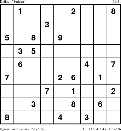 The grouppuzzles.com Difficult Sudoku puzzle for Saturday July 20, 2024