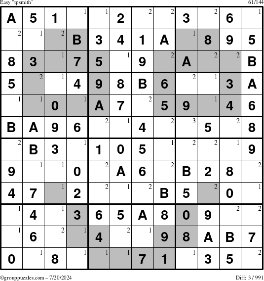 The grouppuzzles.com Easy tpsmith puzzle for Saturday July 20, 2024 with the first 3 steps marked