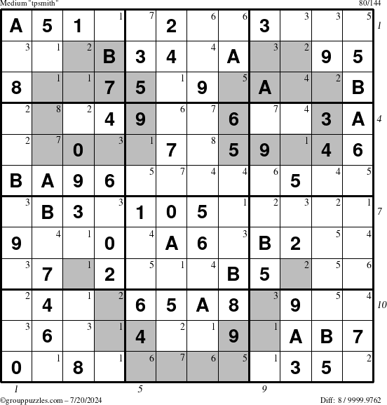 The grouppuzzles.com Medium tpsmith puzzle for Saturday July 20, 2024 with all 8 steps marked