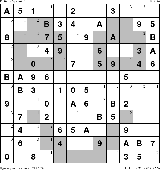 The grouppuzzles.com Difficult tpsmith puzzle for Saturday July 20, 2024 with the first 3 steps marked