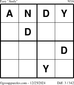 The grouppuzzles.com Easy Andy puzzle for Wednesday December 25, 2024