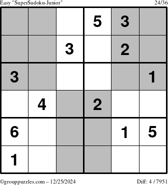 The grouppuzzles.com Easy SuperSudoku-Junior puzzle for Wednesday December 25, 2024