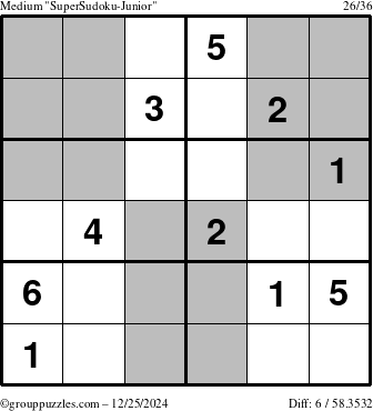 The grouppuzzles.com Medium SuperSudoku-Junior puzzle for Wednesday December 25, 2024