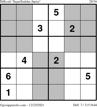 The grouppuzzles.com Difficult SuperSudoku-Junior puzzle for Wednesday December 25, 2024