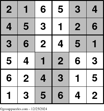 The grouppuzzles.com Answer grid for the SuperSudoku-Junior puzzle for Wednesday December 25, 2024