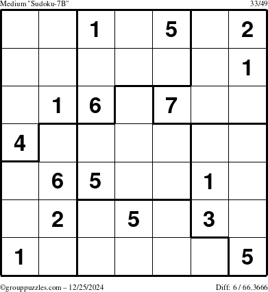 The grouppuzzles.com Medium Sudoku-7B puzzle for Wednesday December 25, 2024