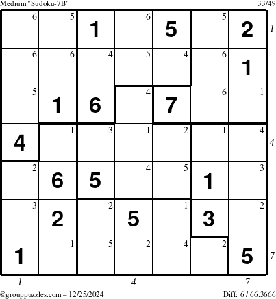 The grouppuzzles.com Medium Sudoku-7B puzzle for Wednesday December 25, 2024 with all 6 steps marked