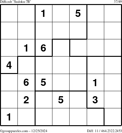 The grouppuzzles.com Difficult Sudoku-7B puzzle for Wednesday December 25, 2024