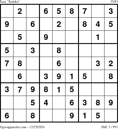 The grouppuzzles.com Easy Sudoku puzzle for Wednesday December 25, 2024