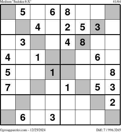 The grouppuzzles.com Medium Sudoku-8-X puzzle for Wednesday December 25, 2024