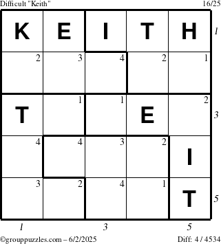 The grouppuzzles.com Difficult Keith puzzle for Monday June 2, 2025 with all 4 steps marked