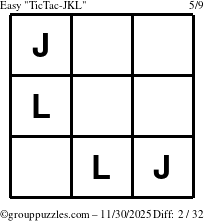 The grouppuzzles.com Easy TicTac-JKL puzzle for Sunday November 30, 2025