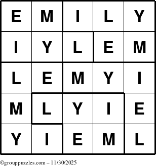 The grouppuzzles.com Answer grid for the Emily puzzle for Sunday November 30, 2025