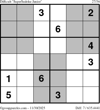 The grouppuzzles.com Difficult SuperSudoku-Junior puzzle for Sunday November 30, 2025