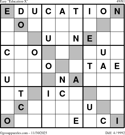 The grouppuzzles.com Easy Education-X puzzle for Sunday November 30, 2025