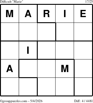 The grouppuzzles.com Difficult Marie puzzle for Monday May 4, 2026