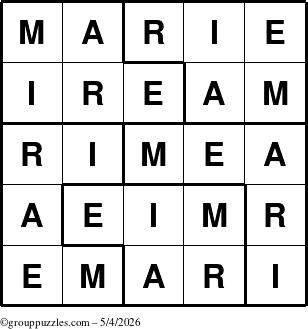 The grouppuzzles.com Answer grid for the Marie puzzle for Monday May 4, 2026