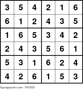 The grouppuzzles.com Answer grid for the Sudoku-Junior puzzle for Monday May 4, 2026