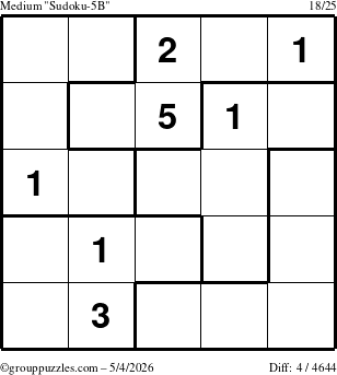 The grouppuzzles.com Medium Sudoku-5B puzzle for Monday May 4, 2026