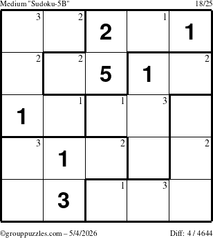 The grouppuzzles.com Medium Sudoku-5B puzzle for Monday May 4, 2026 with the first 3 steps marked