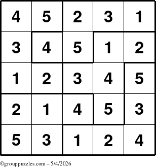 The grouppuzzles.com Answer grid for the Sudoku-5B puzzle for Monday May 4, 2026
