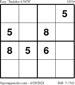 The grouppuzzles.com Easy Sudoku-4-5678 puzzle for Friday June 28, 2024