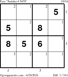 The grouppuzzles.com Easy Sudoku-4-5678 puzzle for Friday June 28, 2024 with all 3 steps marked