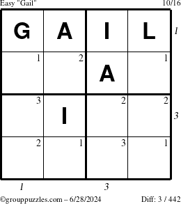 The grouppuzzles.com Easy Gail puzzle for Friday June 28, 2024 with all 3 steps marked