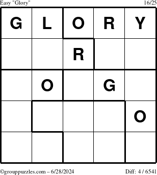 The grouppuzzles.com Easy Glory puzzle for Friday June 28, 2024