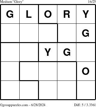 The grouppuzzles.com Medium Glory puzzle for Friday June 28, 2024