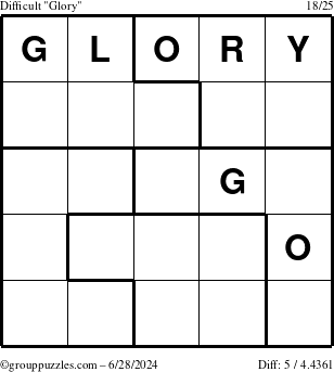 The grouppuzzles.com Difficult Glory puzzle for Friday June 28, 2024