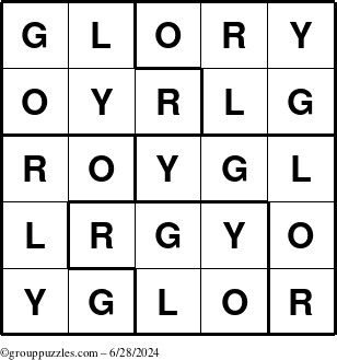 The grouppuzzles.com Answer grid for the Glory puzzle for Friday June 28, 2024