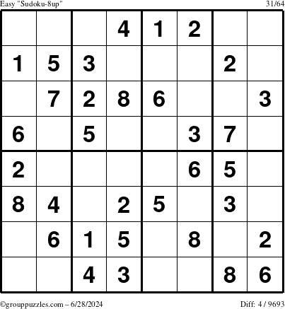 The grouppuzzles.com Easy Sudoku-8up puzzle for Friday June 28, 2024