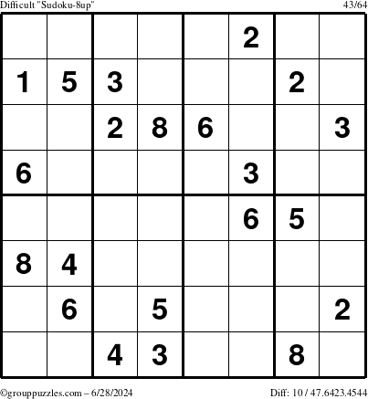 The grouppuzzles.com Difficult Sudoku-8up puzzle for Friday June 28, 2024