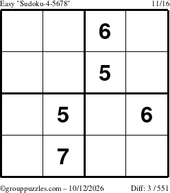 The grouppuzzles.com Easy Sudoku-4-5678 puzzle for Monday October 12, 2026