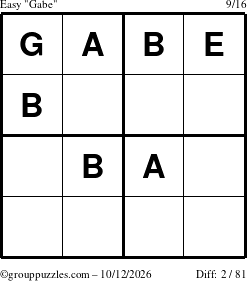 The grouppuzzles.com Easy Gabe puzzle for Monday October 12, 2026