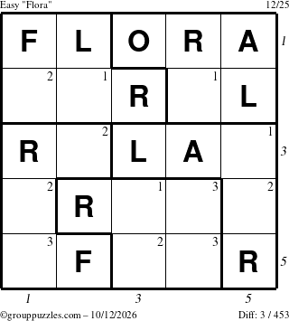 The grouppuzzles.com Easy Flora puzzle for Monday October 12, 2026 with all 3 steps marked