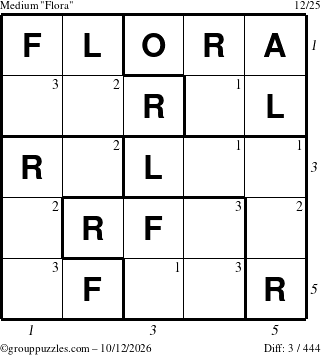 The grouppuzzles.com Medium Flora puzzle for Monday October 12, 2026 with all 3 steps marked