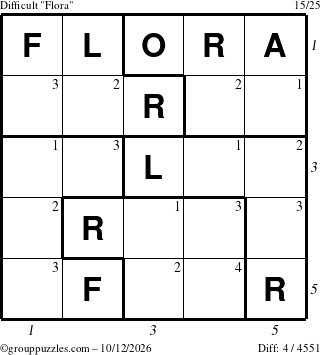 The grouppuzzles.com Difficult Flora puzzle for Monday October 12, 2026 with all 4 steps marked