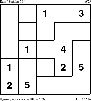 The grouppuzzles.com Easy Sudoku-5B puzzle for Monday October 12, 2026