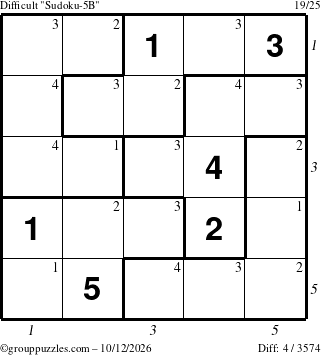 The grouppuzzles.com Difficult Sudoku-5B puzzle for Monday October 12, 2026 with all 4 steps marked
