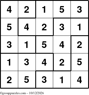The grouppuzzles.com Answer grid for the Sudoku-5B puzzle for Monday October 12, 2026