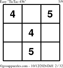 The grouppuzzles.com Easy TicTac-456 puzzle for Monday October 12, 2026