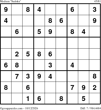 The grouppuzzles.com Medium Sudoku puzzle for Monday October 12, 2026
