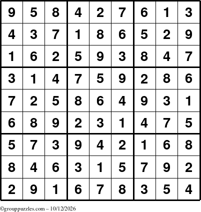 The grouppuzzles.com Answer grid for the Sudoku puzzle for Monday October 12, 2026
