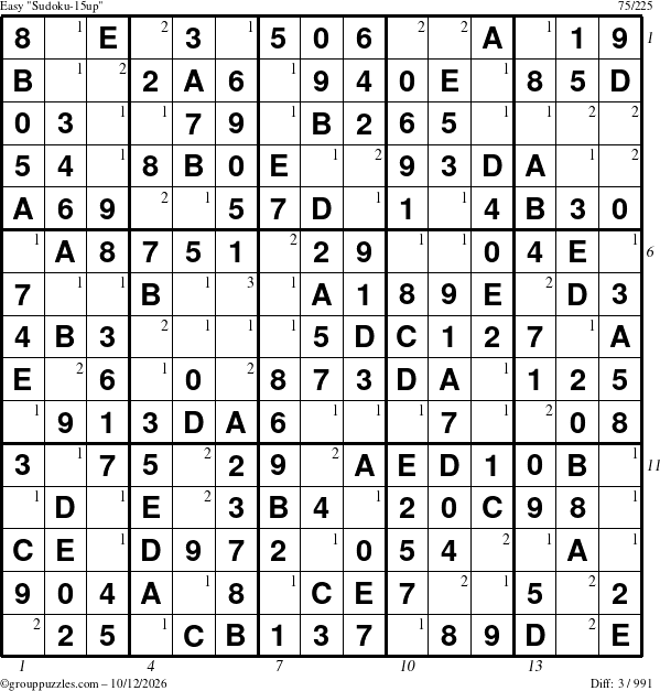 The grouppuzzles.com Easy Sudoku-15up puzzle for Monday October 12, 2026 with all 3 steps marked