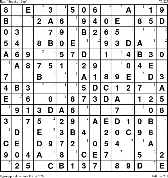 The grouppuzzles.com Easy Sudoku-15up puzzle for Monday October 12, 2026 with the first 3 steps marked